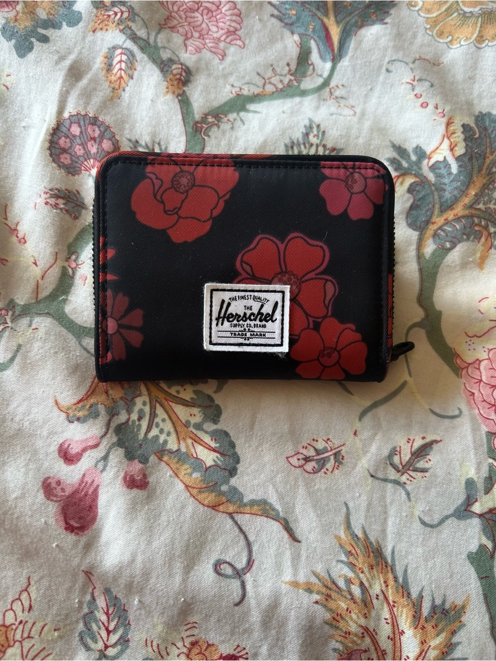 Herschel Supply Company Black Wallet with Red Floral Print
